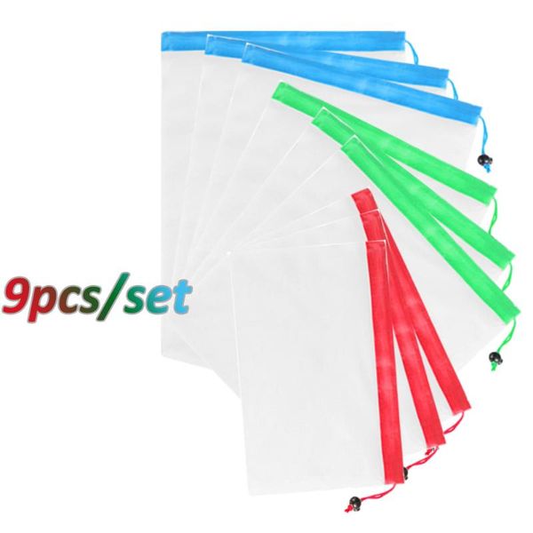

hanging baskets 9pcs/set reusable mesh produce bag ,mesh bags for fruit veggies storage fridge organizing toys books kitchen stuff