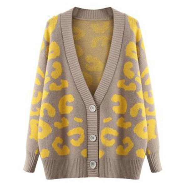 

women's knits & tees women leopard print v neck knit sweater cardigan 2021 korean loose female knitshirt jacket autumn casual short coa, White