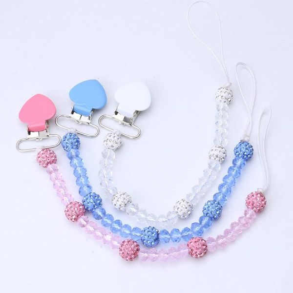 

crystal baby pacifier clips soother holder anti folder clip chain dummy nipple pram hook hanging strap pacifiers#