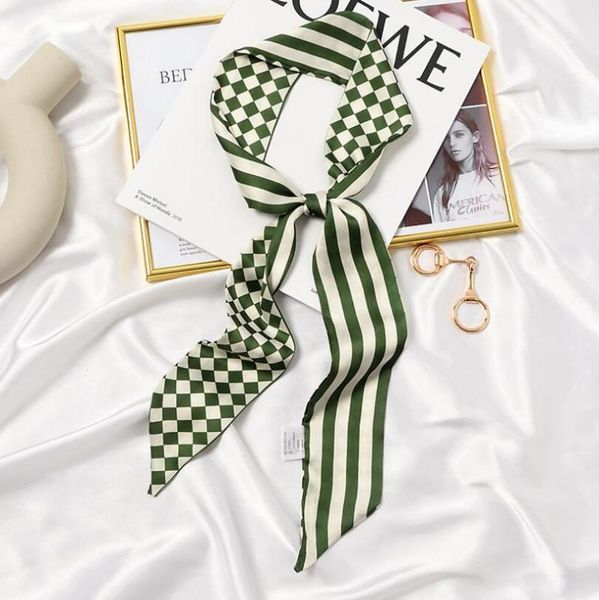 

scarves 7*125cm women multifunction polyester silk scarf geometry striped prints long silky wraps headband for girls 2021, Blue;gray