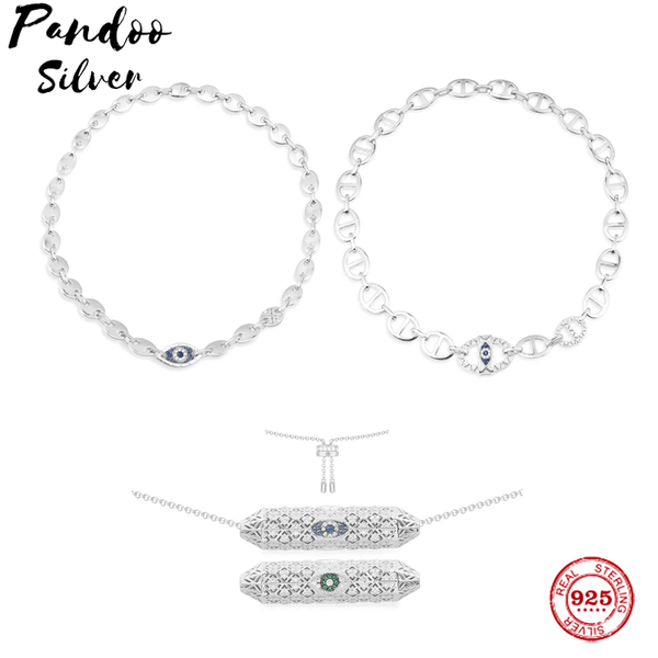 

sterling silver 1:1 copy, lucky eye chain necklace coffee beans link fashion hip hop jewelry chains
