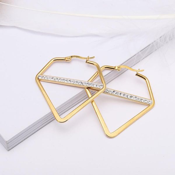 

hoop & huggie gold-color ip plating 316 stainless steel 30/40mm polygon earrings no fade allergy classical brief style, Golden;silver