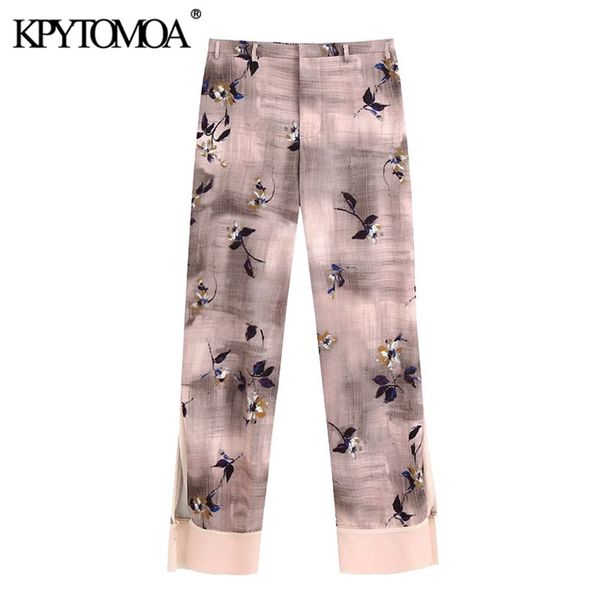 

women chic fashion frayed trim printed pants vintage elastic waist buttons fly female trousers pantalones mujer 210420, Black;white