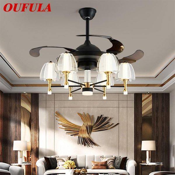 

electric fans oufula fan ceiling lamp with remote control invisible blade led fixtures home decorative for living room bedroom restaurant