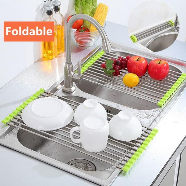 

kitchen storage & organization foldable dish drying rack multi-use silicone drainer over sink fruit vegetable meat organizer tray gadgets sh