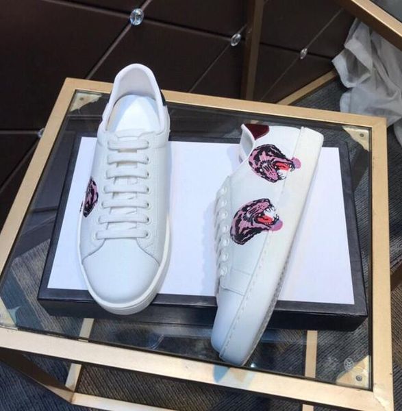 

designer summer men's women's casual shoes classic white striped canvas stitching animal embroidery sneakers leather simple and fa, Black
