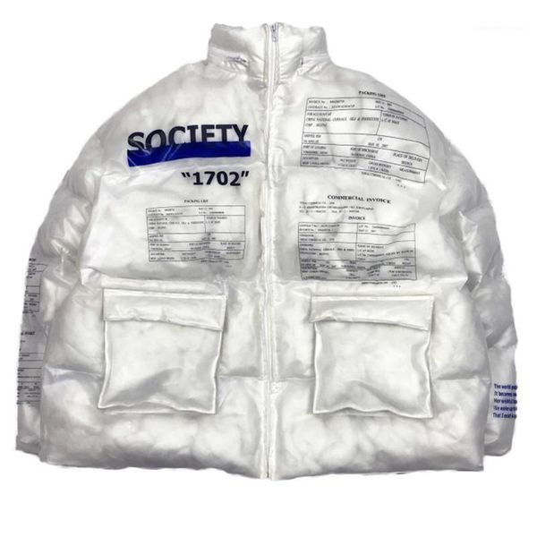 

transparent pvc letter printed parkas men hip hop padded winter jackets coat harajuku creative windbreaker streetwear men's down &, Black