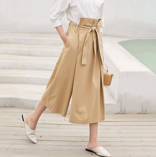 

women's pants & capris [ewq] irregular loose wide leg high waist tie ladies 2021 spring quality women clothing qk30304, Black;white