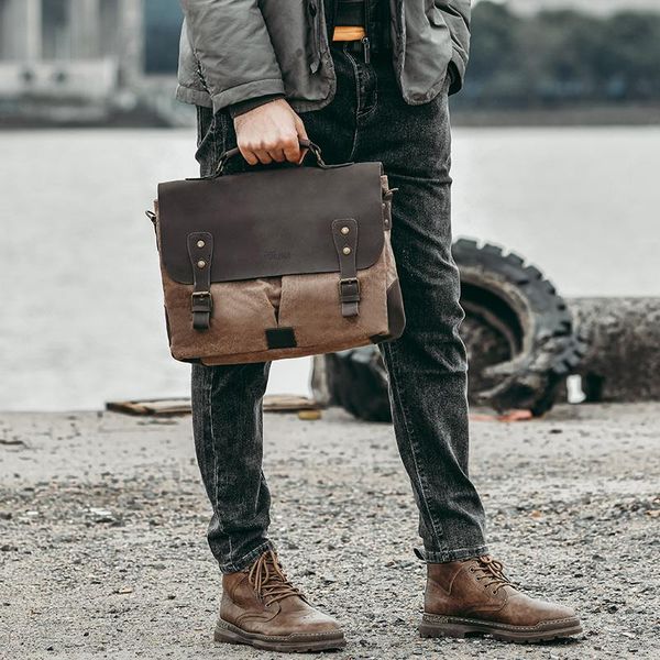 

briefcases fashion business lapbag canvas briefcase men shoulder 14 " computer handbag vintage male messenger work women