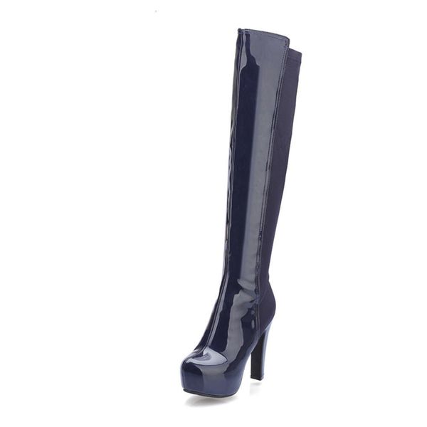 

boots brand girl solid high heels party platform shoes round toe mid calf women stylish quality boots, Black