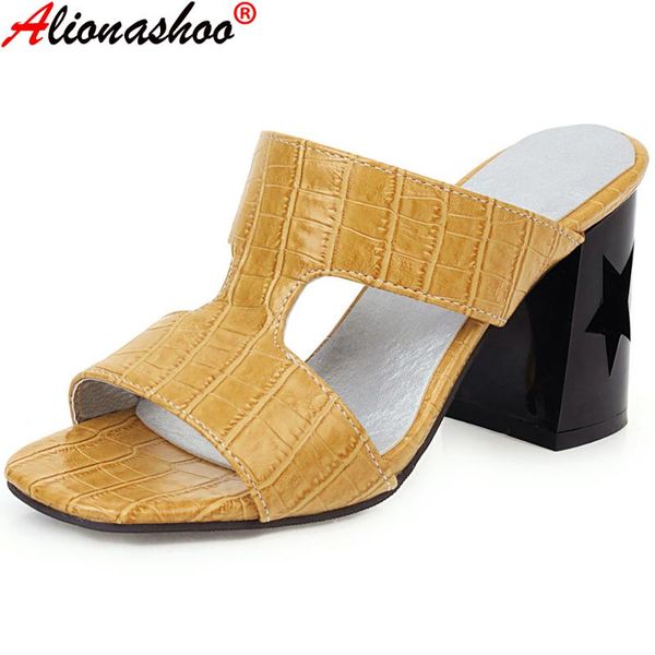 

slippers aliona shoo women's heel flip flops black high heels silver sandals women mules ladies summer shoes 34-48 calzado mujer