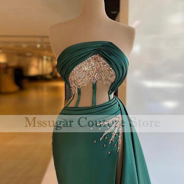 

party dresses green strapless mermaid prom beading pleat satin celebrity gowns vestido de fiesta, White;black