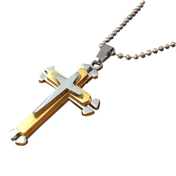 

chains 2021 male cross jesus pendant gold zirconia necklace stainless steel jewelry for men gift, Silver