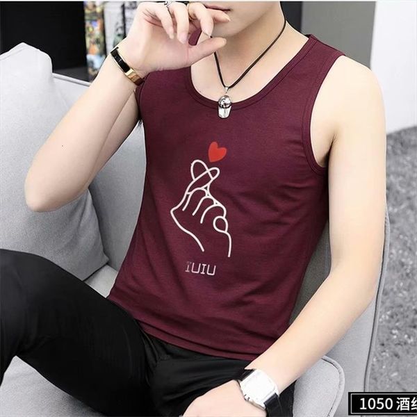 

mens tank cotton clothes round collar sleeveless shirts leisure fitness loose workout, White;black