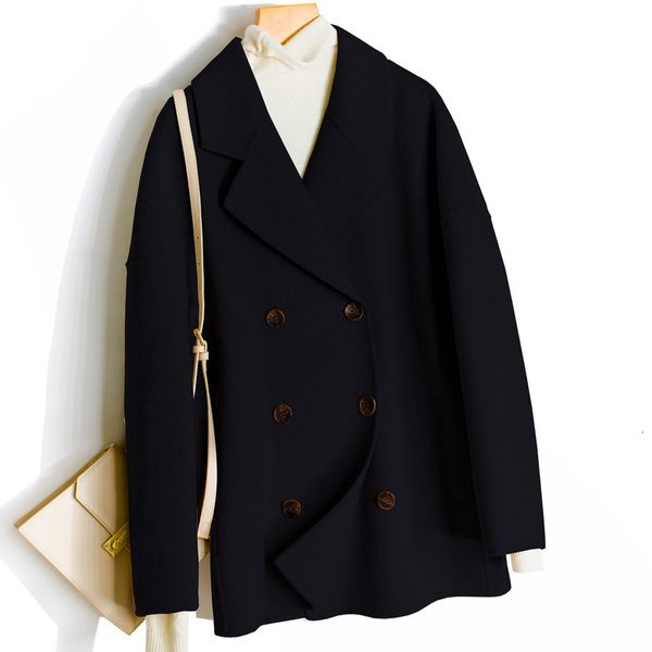 

women's wool & blends double sided cashmere jacket autumn winter coat women warm short casaco de inverno feminino cs2101 mf646 d70m, Black