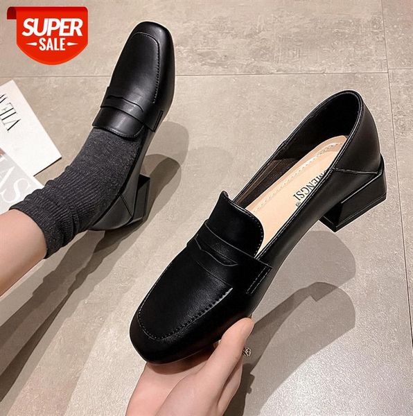 

british style small leather shoes women's high-heeled thick heel square toe single outer wear lok fu #vb00