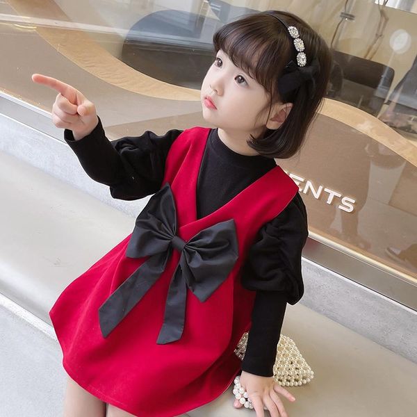 

clothing sets fashion kids autumn girls princess clothes set baby children long sleeve t-shirt +bow tank-dress 2pcs sweet outfits adk20, White
