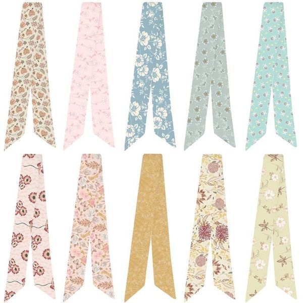 

scarves 2021 elegant floral print variety bag handle tied scarf small for women neck wear handkerchief, Blue;gray