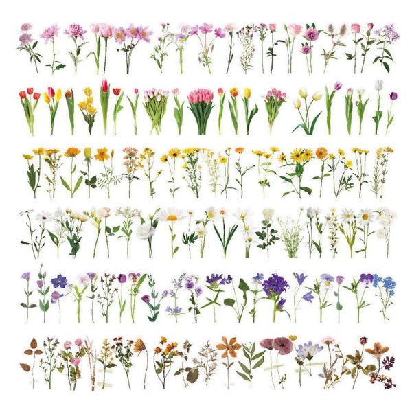 

gift wrap flower stickers pack waterproof transparent hand account diy material for scrapbooking phone case decoration