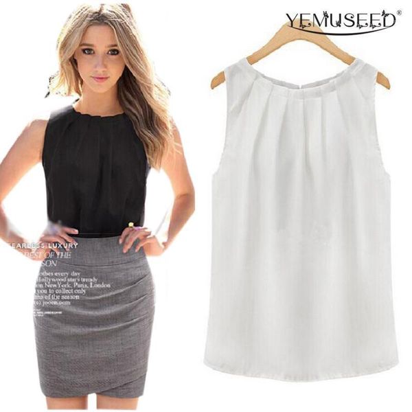 

blusas women blouses roupas femininas tropical fold sleeveless chiffon ladies casual clothing 1503009 women's & shirts, White