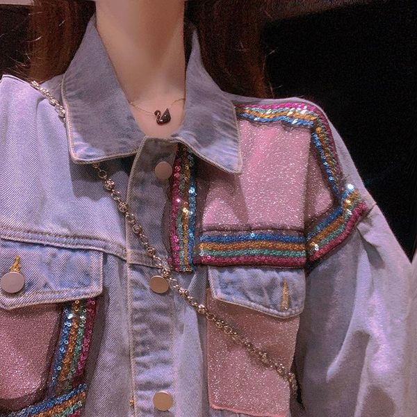 

women's jackets fy1121 2021 spring summer autumn women fashion casual denim jacket woman female ol retro clothes colorblock, Black;brown