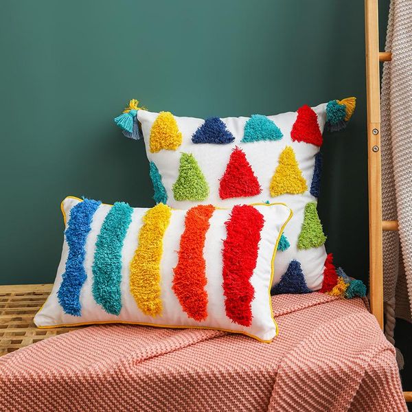 

pillow case nordic tufting process rainbow color sofa cushion cover covers decorative for boho home decor pillowcase