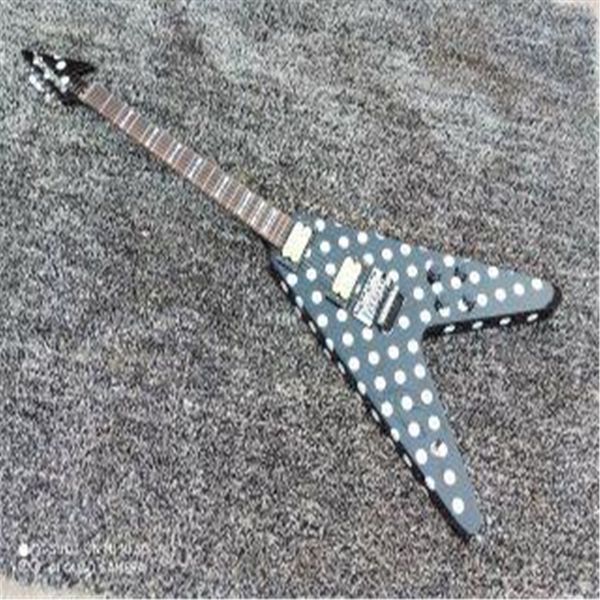 Chitarra elettrica a 6 corde dalla forma speciale, vernice nera, punto bianco, chitarra con hardware cromato a doppia oscillazione