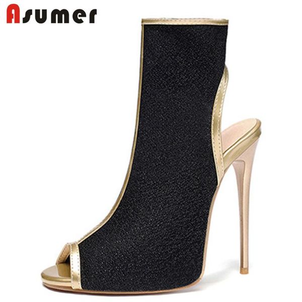 

dress shoes asumer 2021 arrive women sandals zip peep toe summer super high heel party wedding woman gladiator, Black