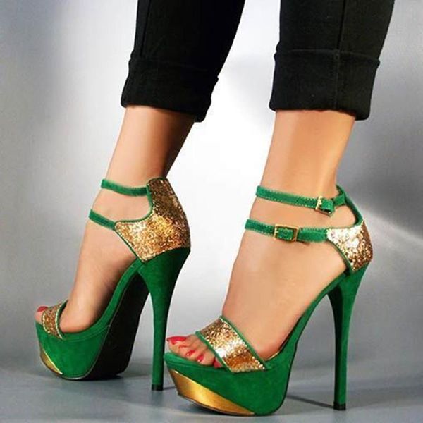 

dress shoes fghgf high-heeled sandals green lace-up with 16cm seels, Black