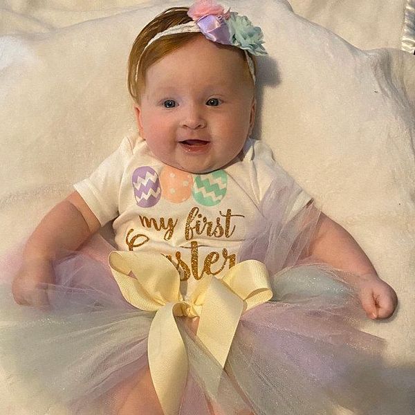 

clothing sets born baby girl 3-piece outfits, my first easter letter printed short sleeve romper and mesh tutu skirt set with headband, White