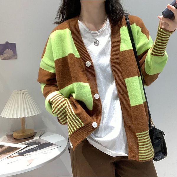 

women's sweaters listed contrast female cardigan knitted loose age reducing long sleeveless shirt in autumn and winter 1sdm, White;black