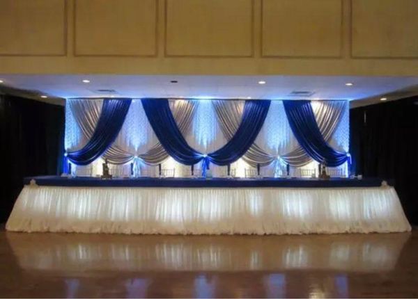 

10ft x20ft white wedding backdrop with blue swags drapes stage party background decoration