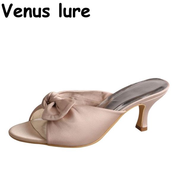 

nude satin women slippers sandals shoes for wedding party formal, Black