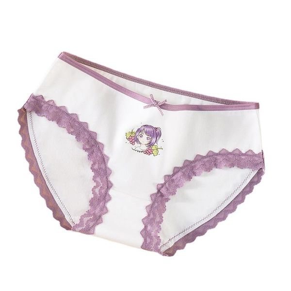 

women's panties 2pcs underwear japanese cartoon cotton briefs simple sweet and comfortable seamless breathable girl mid-waist pants, Black;pink