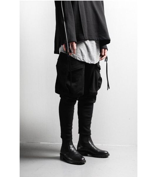 

trendy brand men's fashion loose thin leg low crotch pants harem, Black