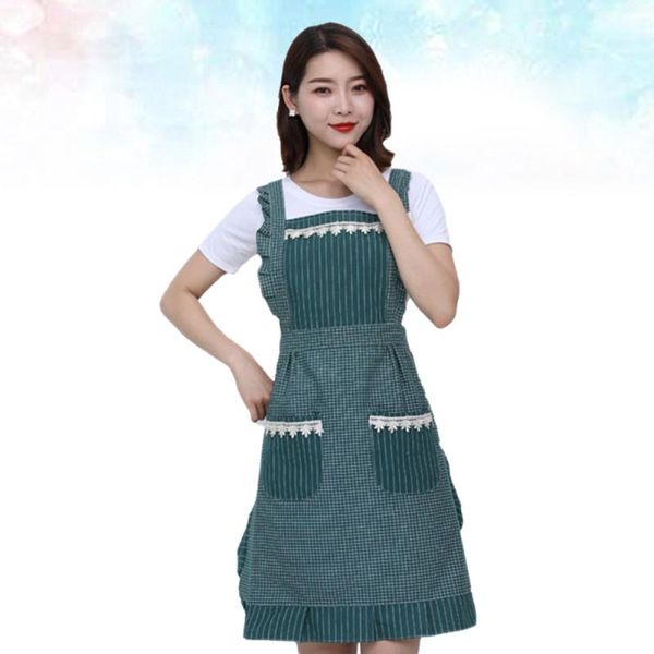 

1pc cotton aprons double layers cooking kitchen supplies for home (dark green)