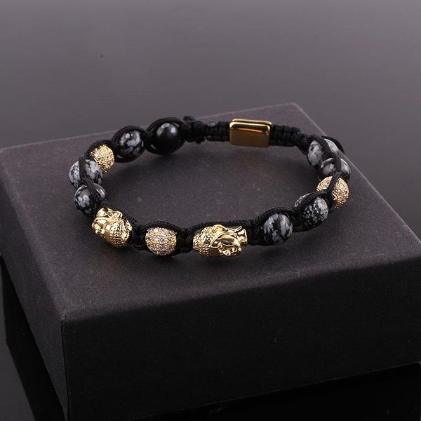 

beaded, strands design natural stone cz pave charm gold plating buddha friendship macrame adjustable bracelet men women, Black