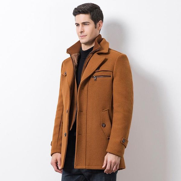 

men's trench coats winter wool woolen cloth coat thick casual wear, Tan;black