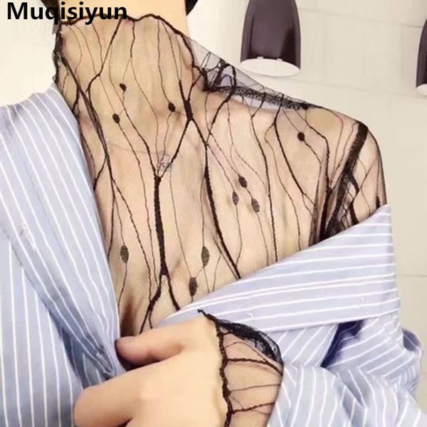 

muqisiyun transparent mesh blouse shirts women blusas long sleeve chemise femme casual dot shirt feminine blusa women's blouses &, White
