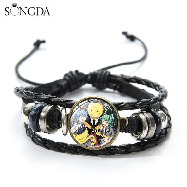 

charm bracelets assassination classroom leather bracelet akabane karuma anime figure 3d print glass gem wristband for men women fans gift, Golden;silver