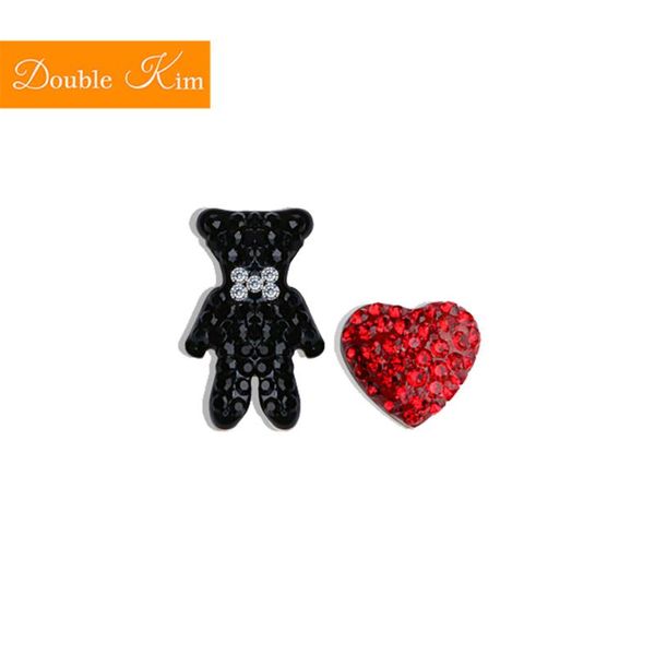 

small bear love heart stud earrings titanium stainless steel inlaid zircon gold color fashion trendy women jewelry gift, Golden;silver