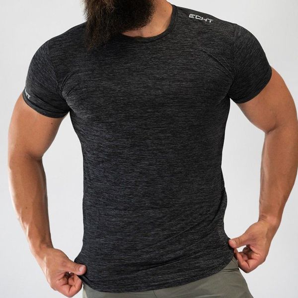 

running jerseys summer solid color short-sleeved quick-drying t-shirt exercise men's sports compression suit, Black;blue