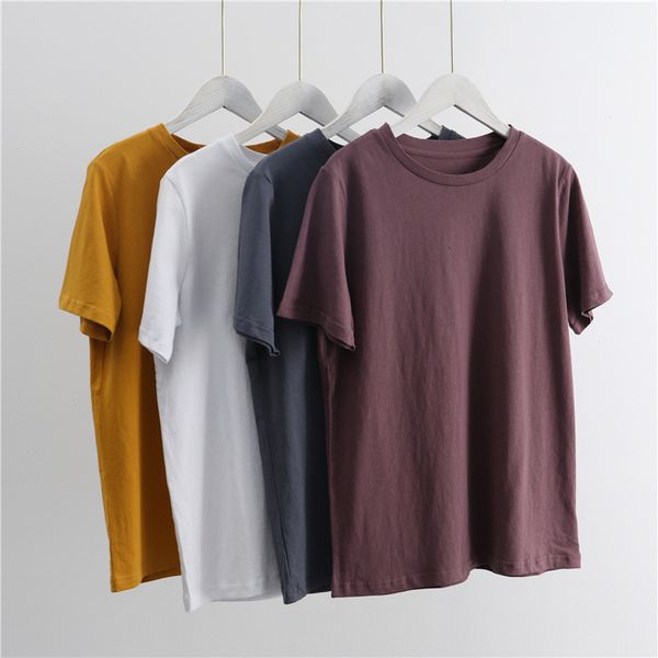 

t-shirt self retaining grape purple round neck t-shirt women's korean version 2020 summer wash cotton hemp show thin solid color short, White