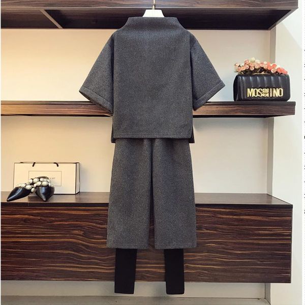 

women's two piece pants 2 pieces set women tweed tracksuit turtleneck sweatshirt + wide leg pullover 2021 loose chic street outwear sui, White