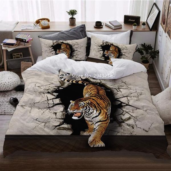 

3d-printed animal bedding set tiger and horse comfortable duvet covered pillowcase home spin children bedroom decor sets