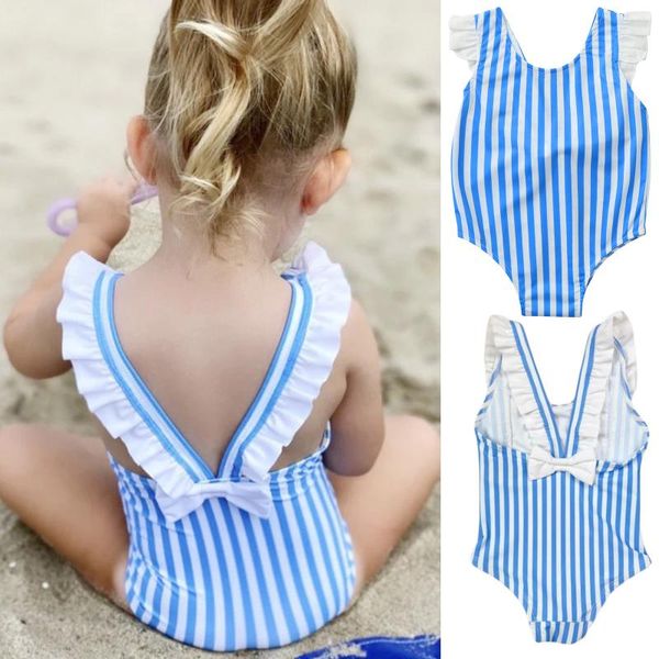 

6m-5y toddler swimwear kids baby girl bikini striped one-piece swimsuit beachwear girls maillot de bain one-pieces, Black