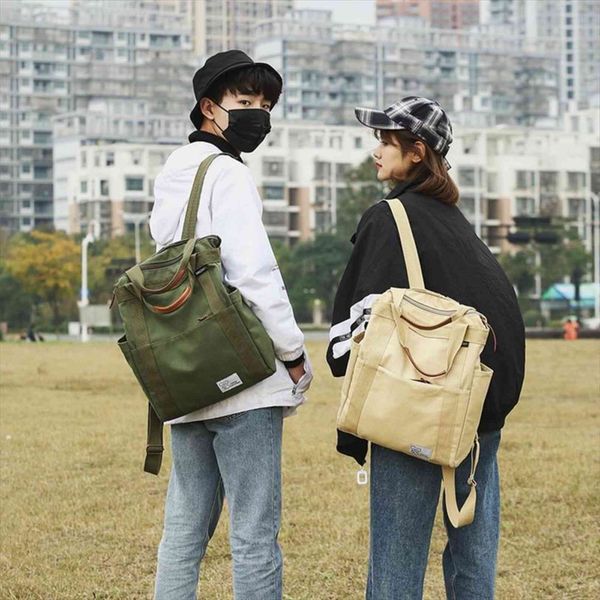 

cotton canvas eco travel backpack student book bag black cream green 9624