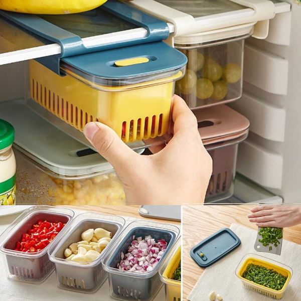 

storage container retractable drawer organizer with lids fridge fresh keeping for fruit vegetable bottles & jars