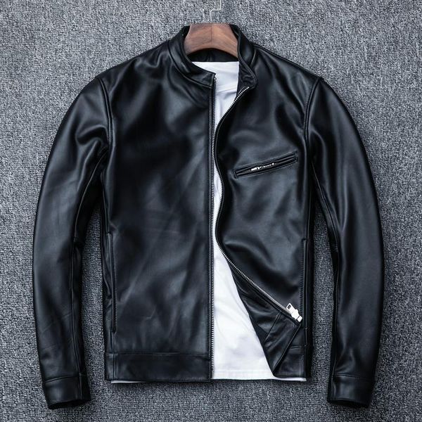 

men's leather & faux 2021 autumn winter large size natural sheepskin genuine jacket men jackets man casual slim coat e242, Black