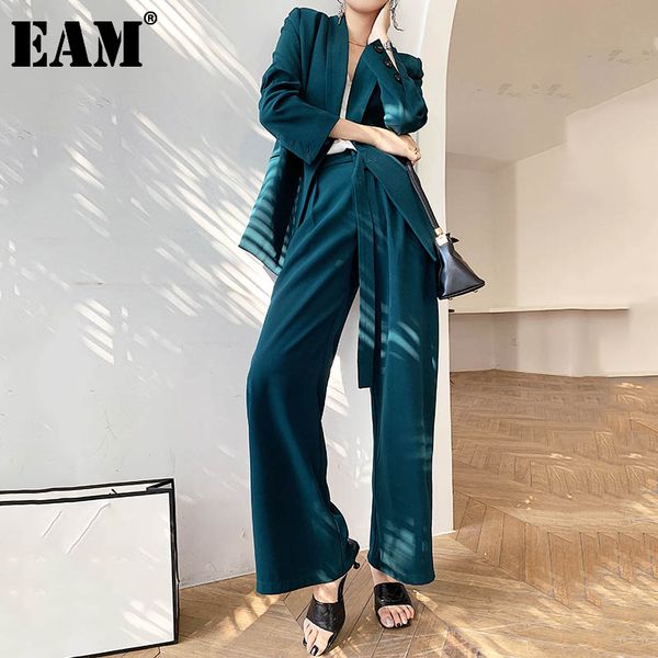 

[eam] wide leg pants big size two piece suit lapel long sleeve loose fit women fashion spring summer 1db316 21512, White